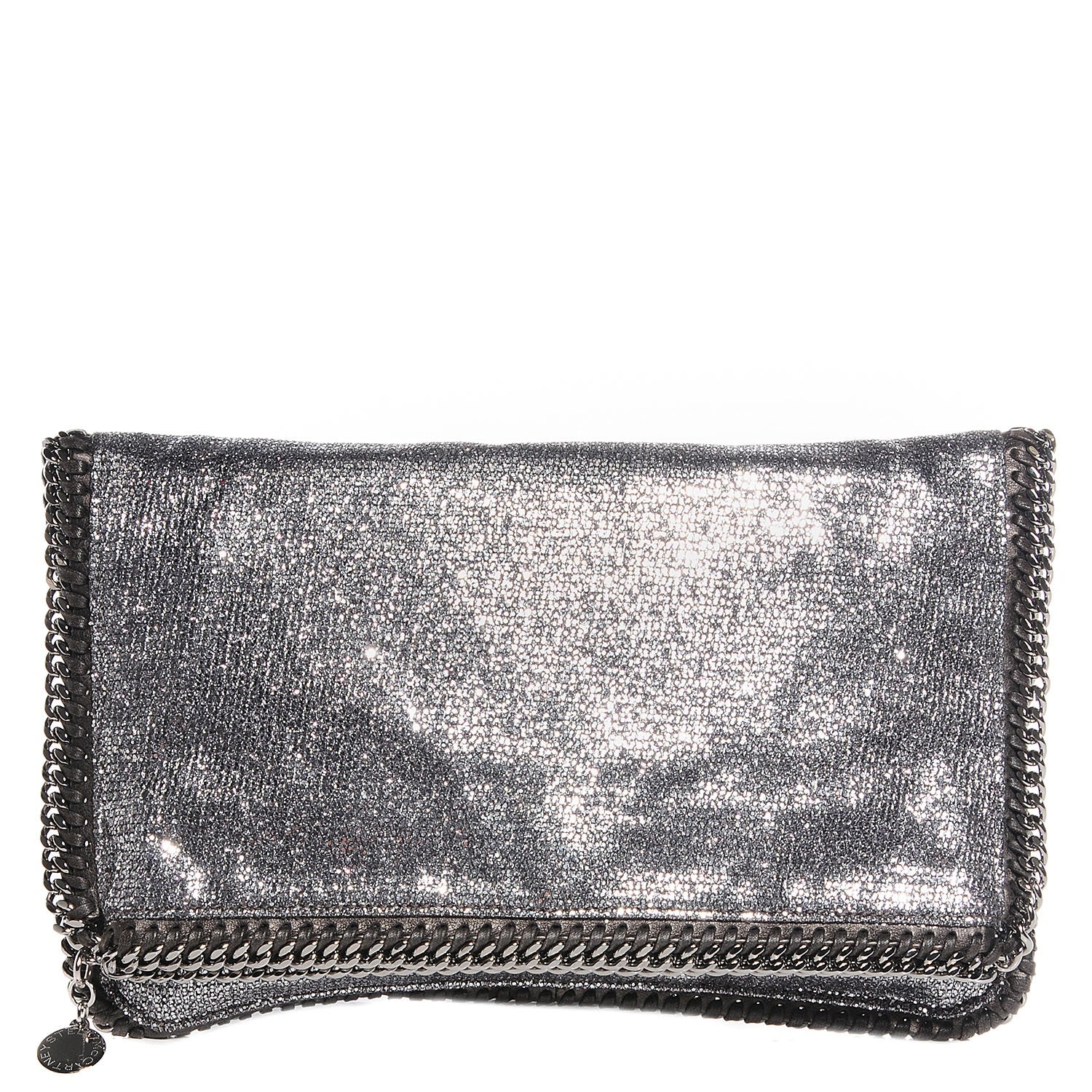 Stella McCartney Metallic Glitter Fold Over Falabella Clutch Silver 1 of 8