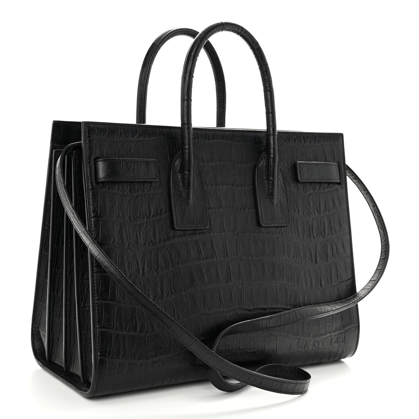 Calfskin Crocodile Embossed Small Sac de Jour Black