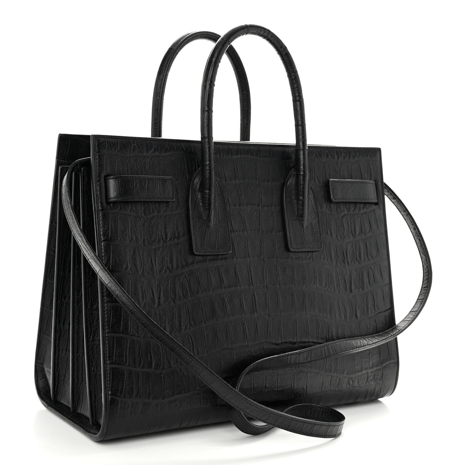 Saint Laurent Calfskin Crocodile Embossed Small Sac de Jour Black 3 of 10