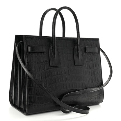 Saint Laurent Calfskin Crocodile Embossed Small Sac de Jour Black 3 of 10