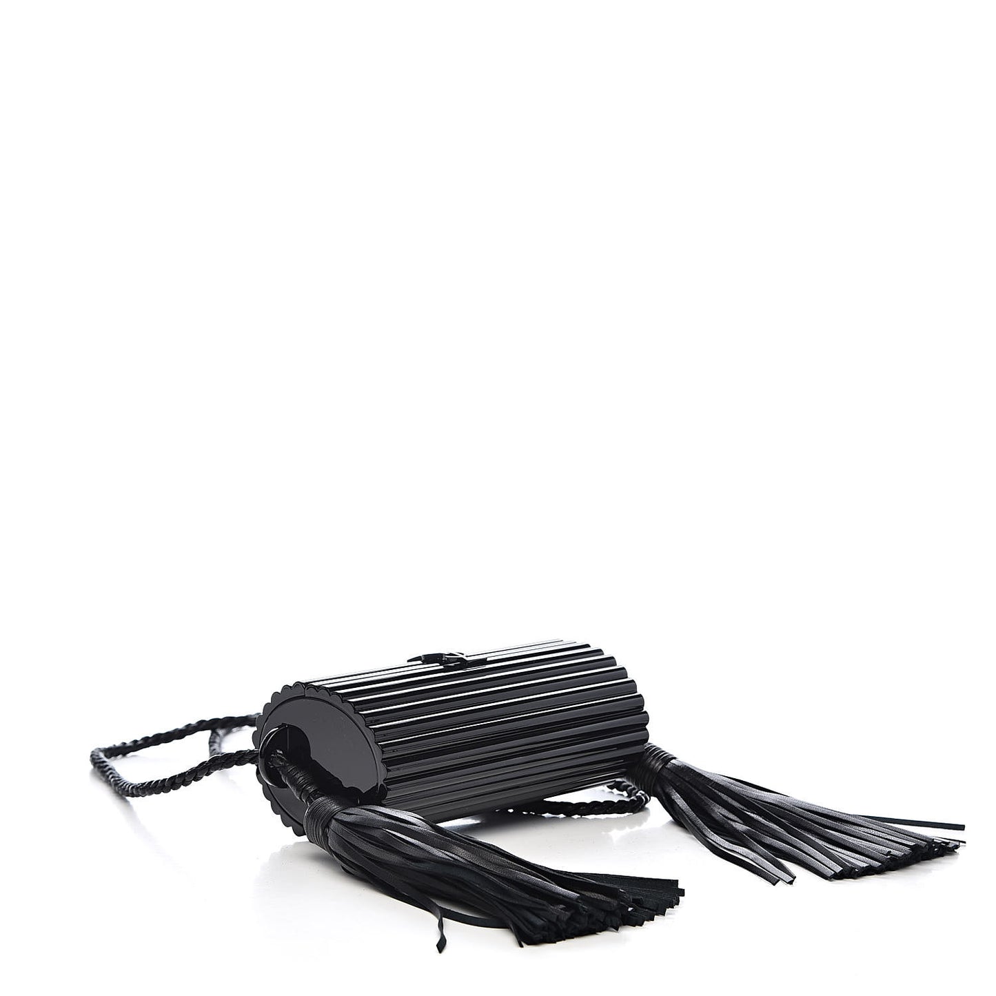 Ribbed Plexiglass Lambskin Fringe Monogram Opium Box Bag Black