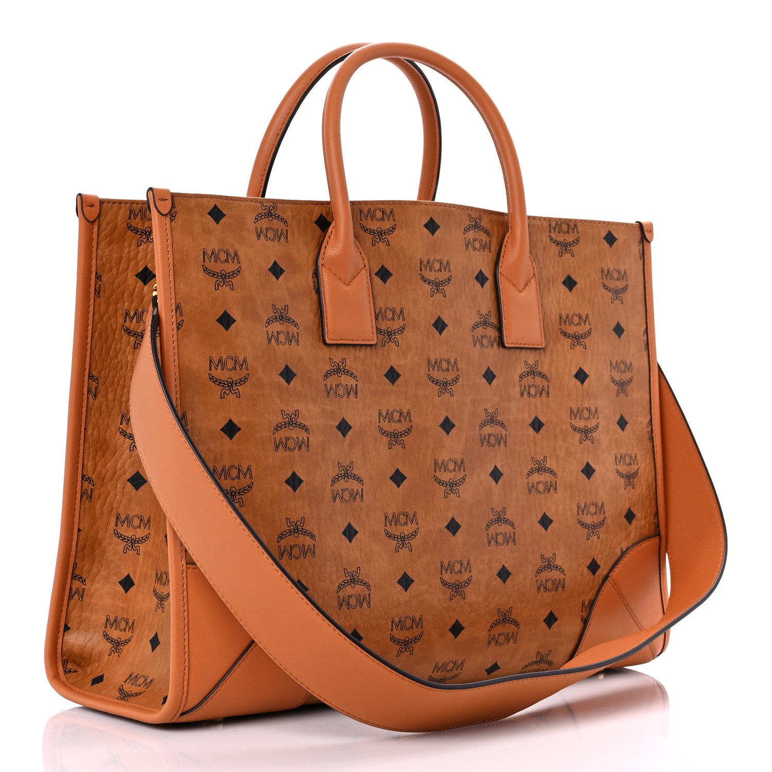 MCM Visetos Large Munich Tote Cognac 4 of 9