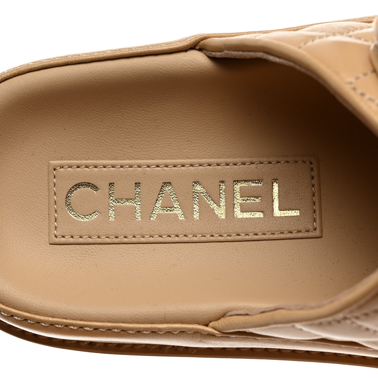 Lambskin Quilted Velcro Dad Chain CC Slide Sandals 35 Beige