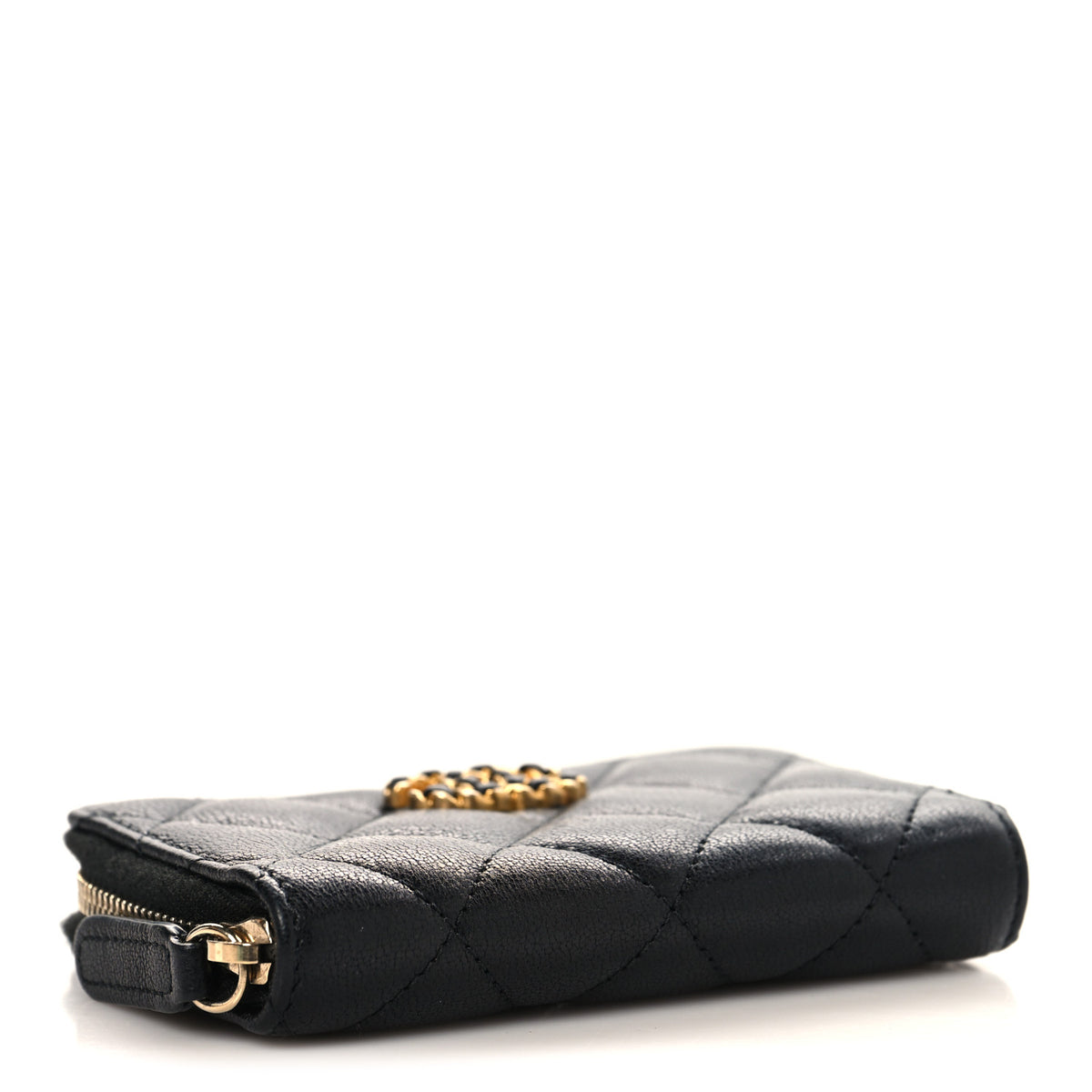 Chanel Goatskin Quilted Chanel 19 Zip Around Coin Purse Wallet Black 4 of 7