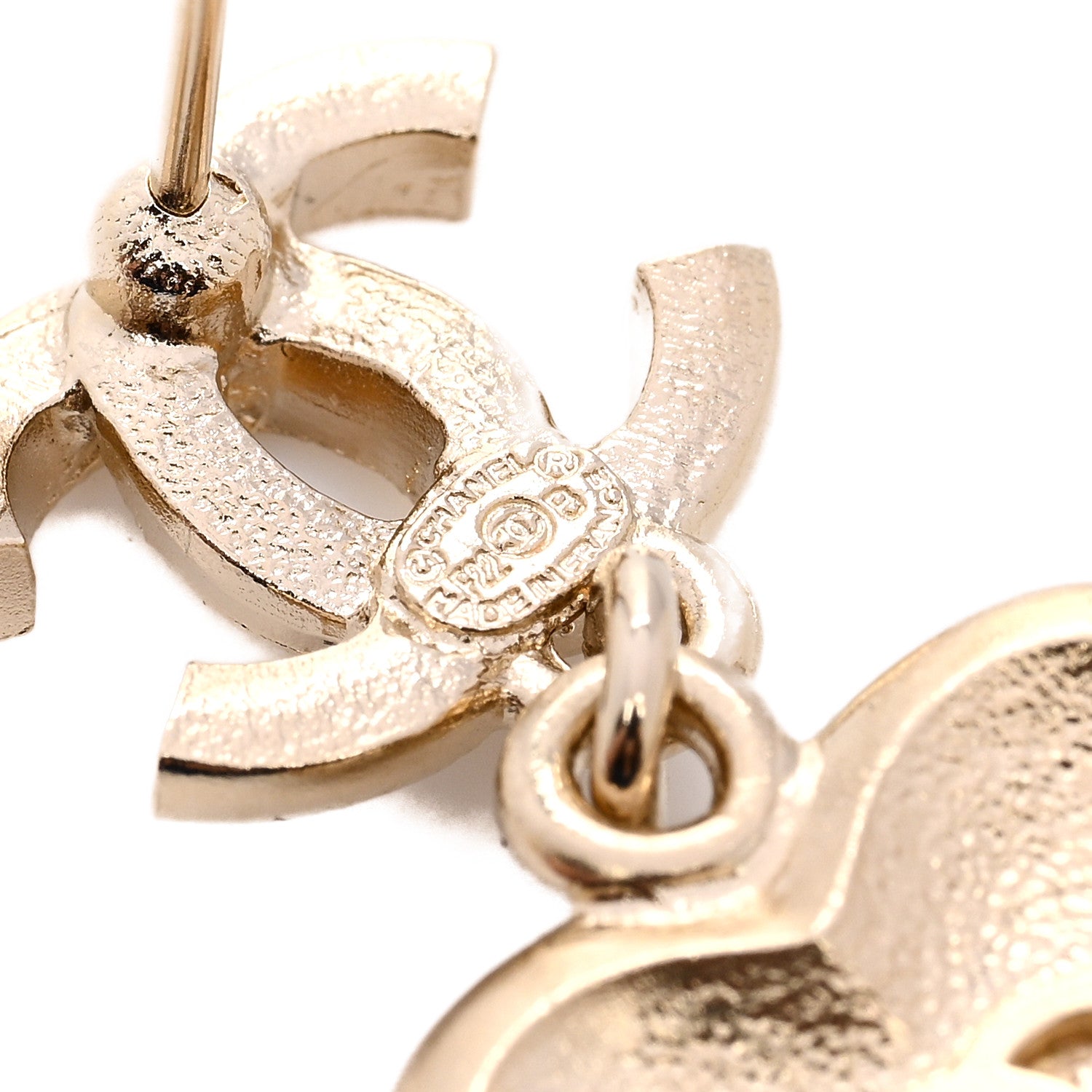 Chanel Pearl Crystal CC Heart Drop Earrings Gold White 5 of 5