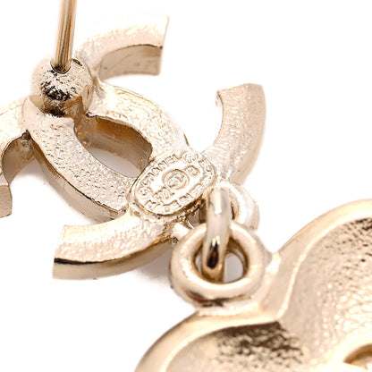 Chanel Pearl Crystal CC Heart Drop Earrings Gold White 5 of 5