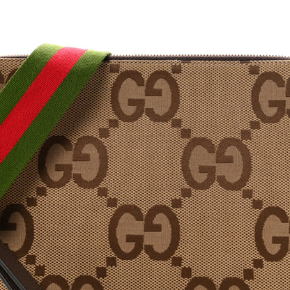 Gucci Monogram Jumbo GG Textured Dollar Calfskin Web Wristlet Messenger Bag Camel Ebony New Acero 8 of 11