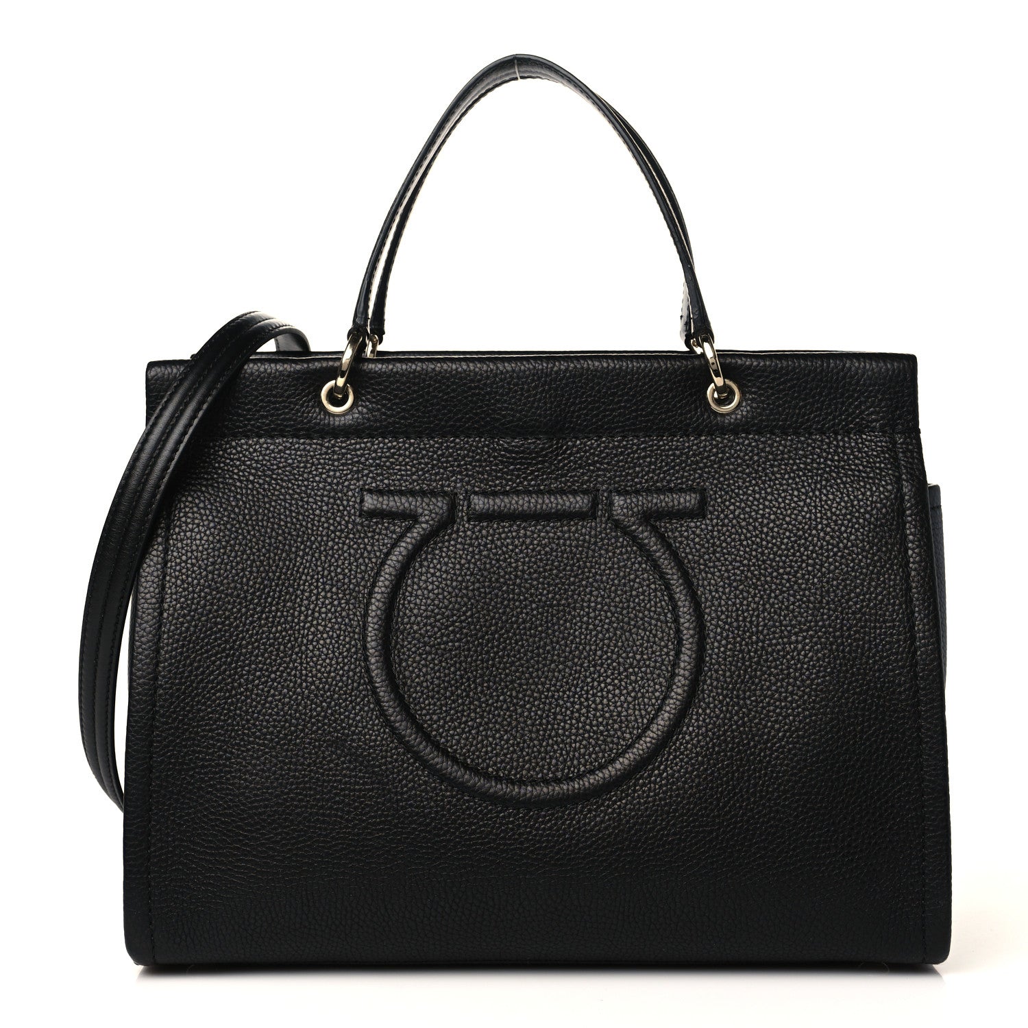 Salvatore Ferragamo Grained Calfskin Medium Meera Tote Black 1 of 8