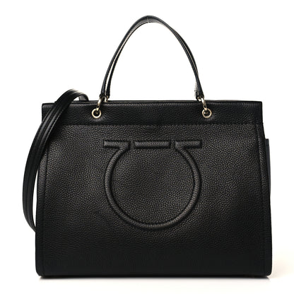 Salvatore Ferragamo Grained Calfskin Medium Meera Tote Black 1 of 8