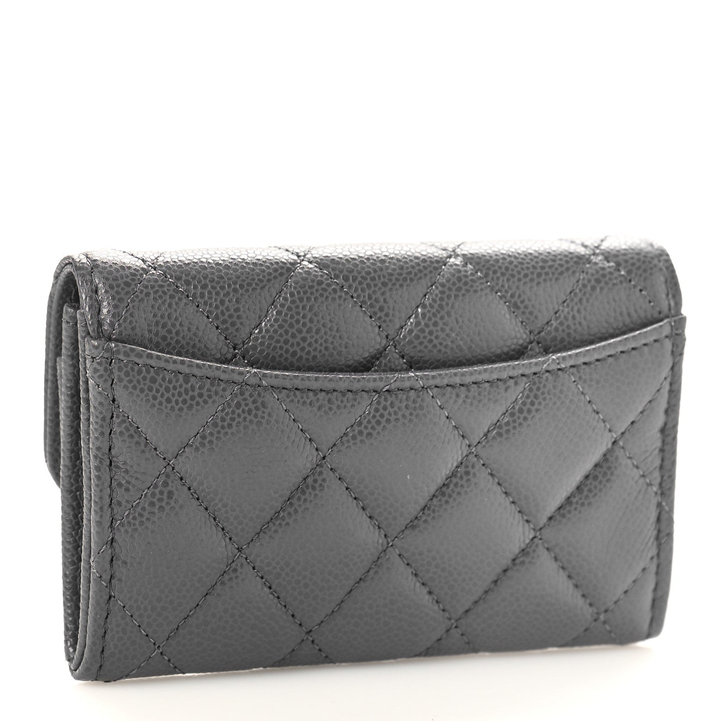 Caviar Quilted Flap Card Holder Wallet Dark Grey