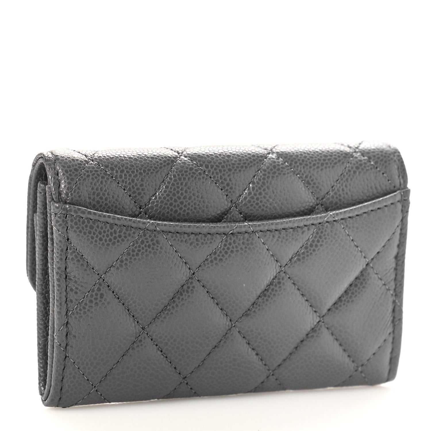 Chanel Caviar Quilted Flap Card Holder Wallet Dark Grey 3 of 10