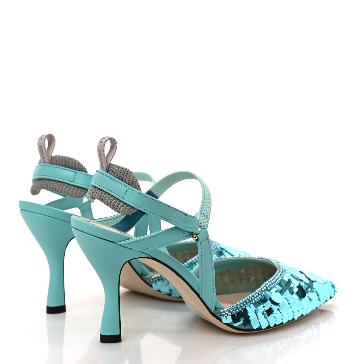 Organza Sequin Paillettes Colibri Lite 85mm Slingback Pumps 36.5 Nudo Blue Tiffany Blue