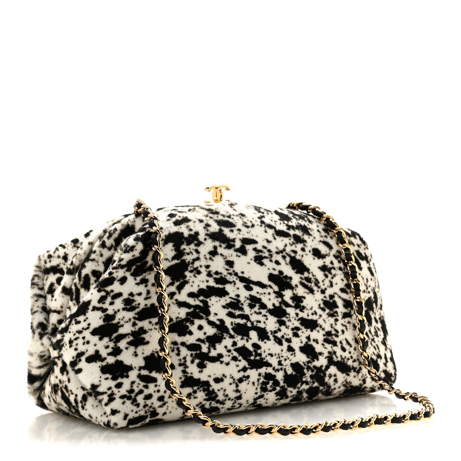 Chanel Lambskin Pony Hair Printed Clutch With Chain Black White 2 of 10