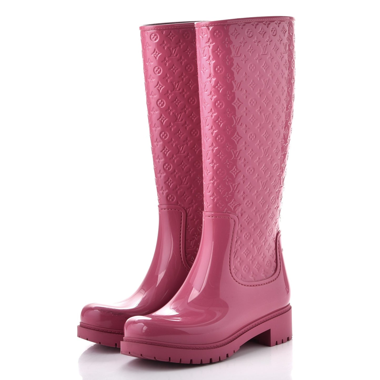 Rubber Embossed Monogram Splash Rain Boots 36 Pink