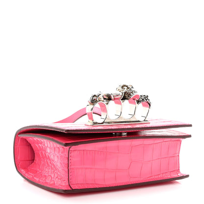 Alexander McQueen Shiny Crocodile Embossed Jeweled Satchel Peony Pink 4 of 10