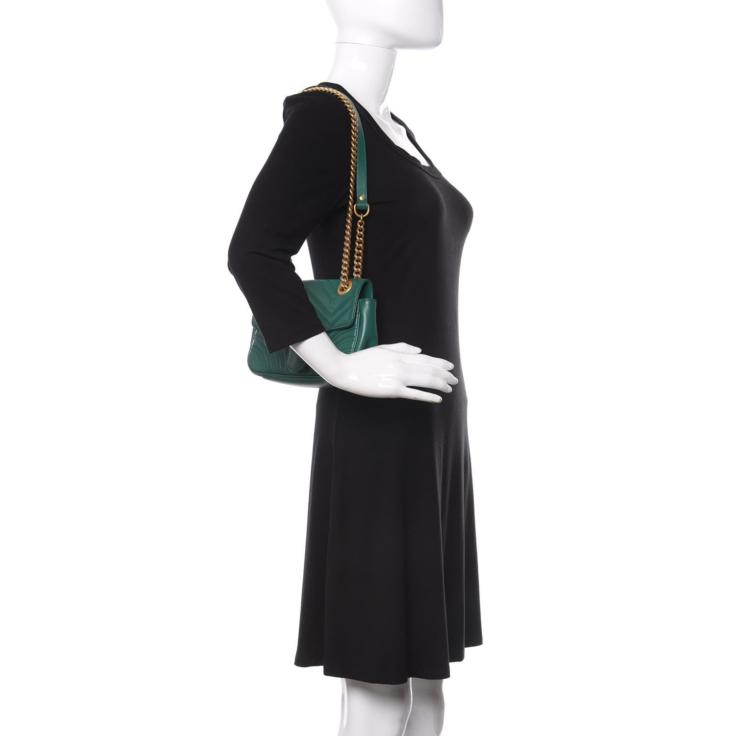 Gucci Calfskin Matelasse Mini GG Marmont Shoulder Bag Emerald Green 2 of 9