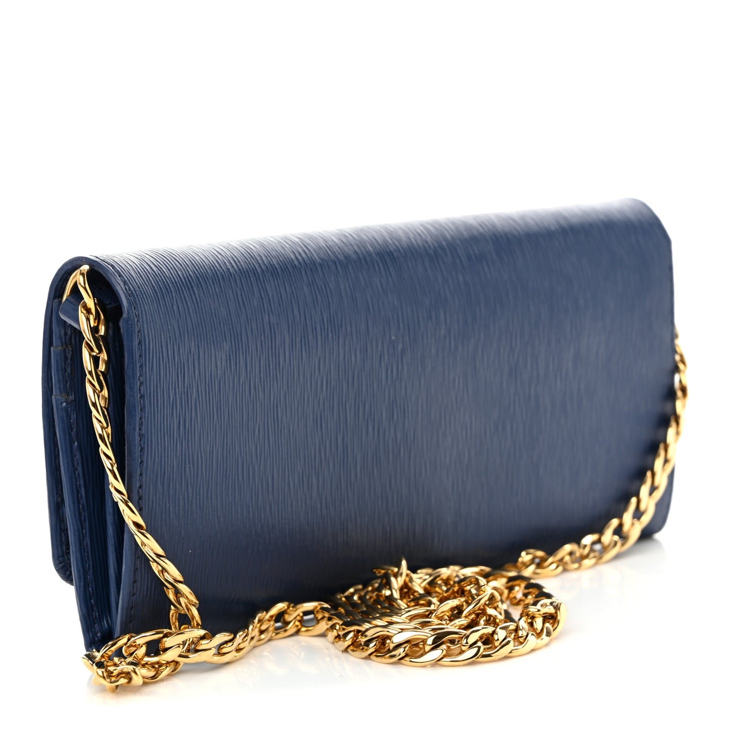 Vitello Move Metal Oro Chain Wallet Bluette