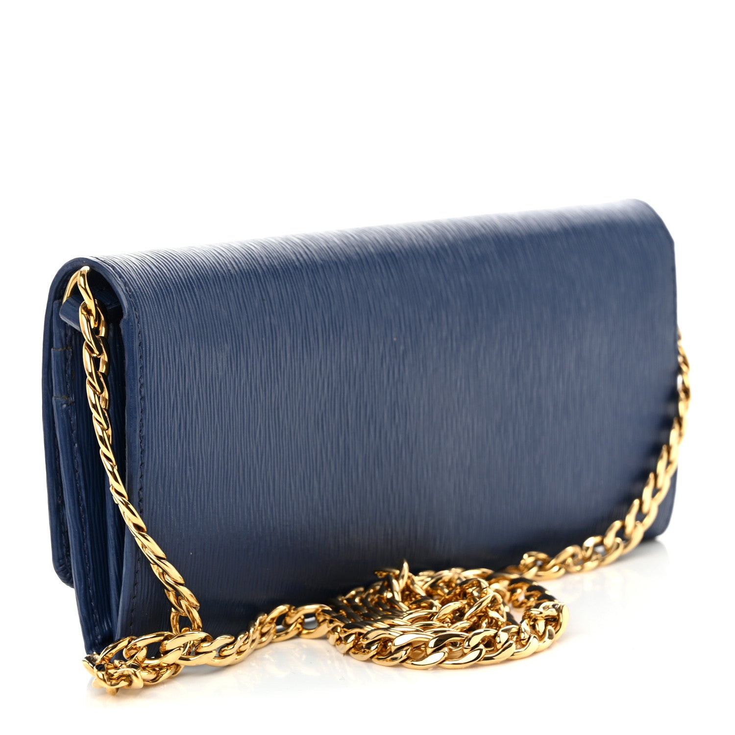 Prada Vitello Move Metal Oro Chain Wallet Bluette 3 of 11