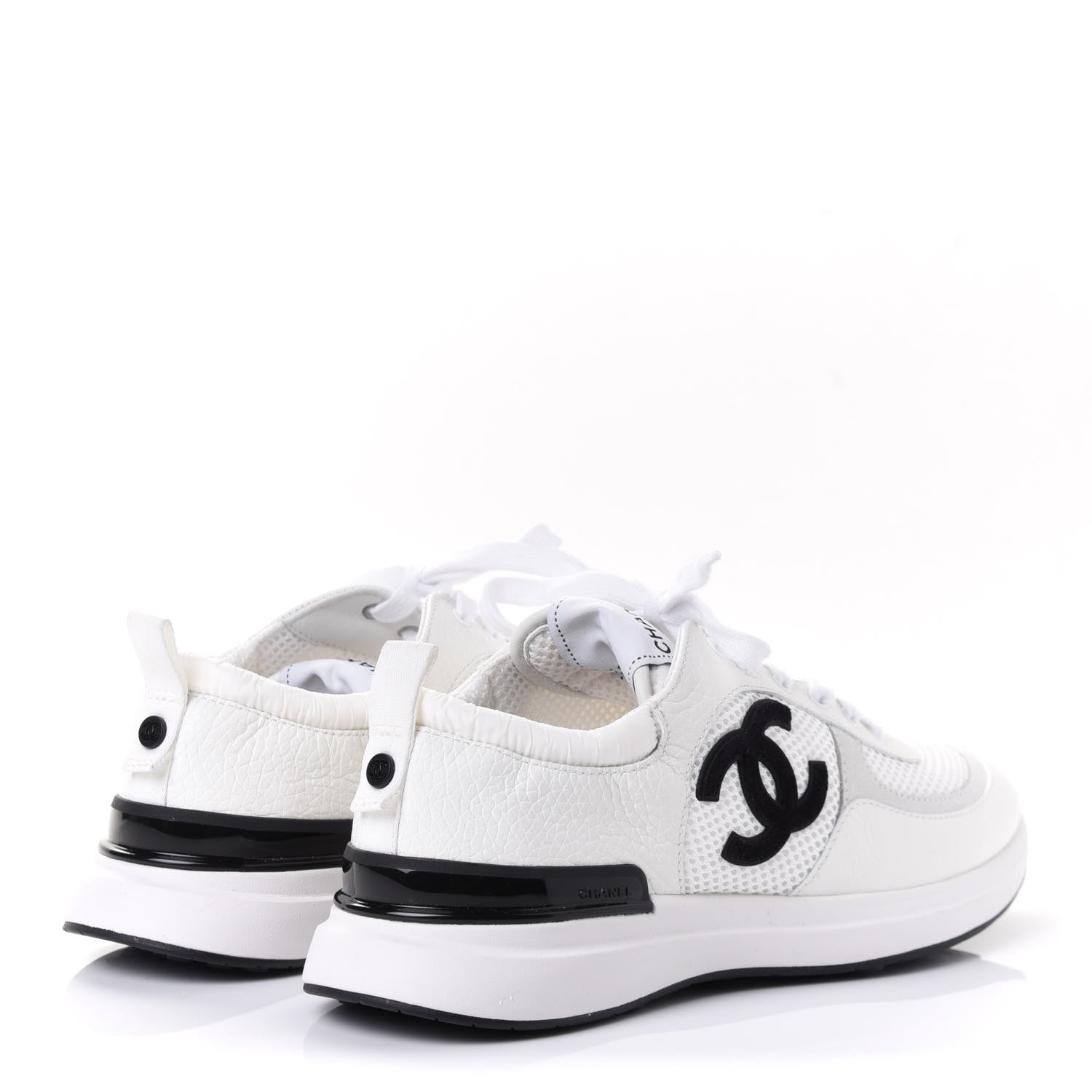 Chanel Calfskin Mesh Lycra Suede Womens Logo Sneakers 37.5 White 8 of 20