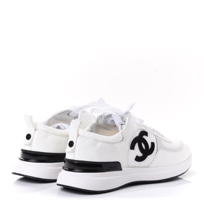 Chanel Calfskin Mesh Lycra Suede Womens Logo Sneakers 37.5 White 8 of 20