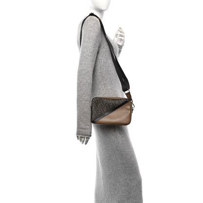 Fendi Glazed Fabric Vitello Cover FF 1974 Diagonal Bi-Color Medium Camera Case Tobacco Moro Sand Black 2 of 10