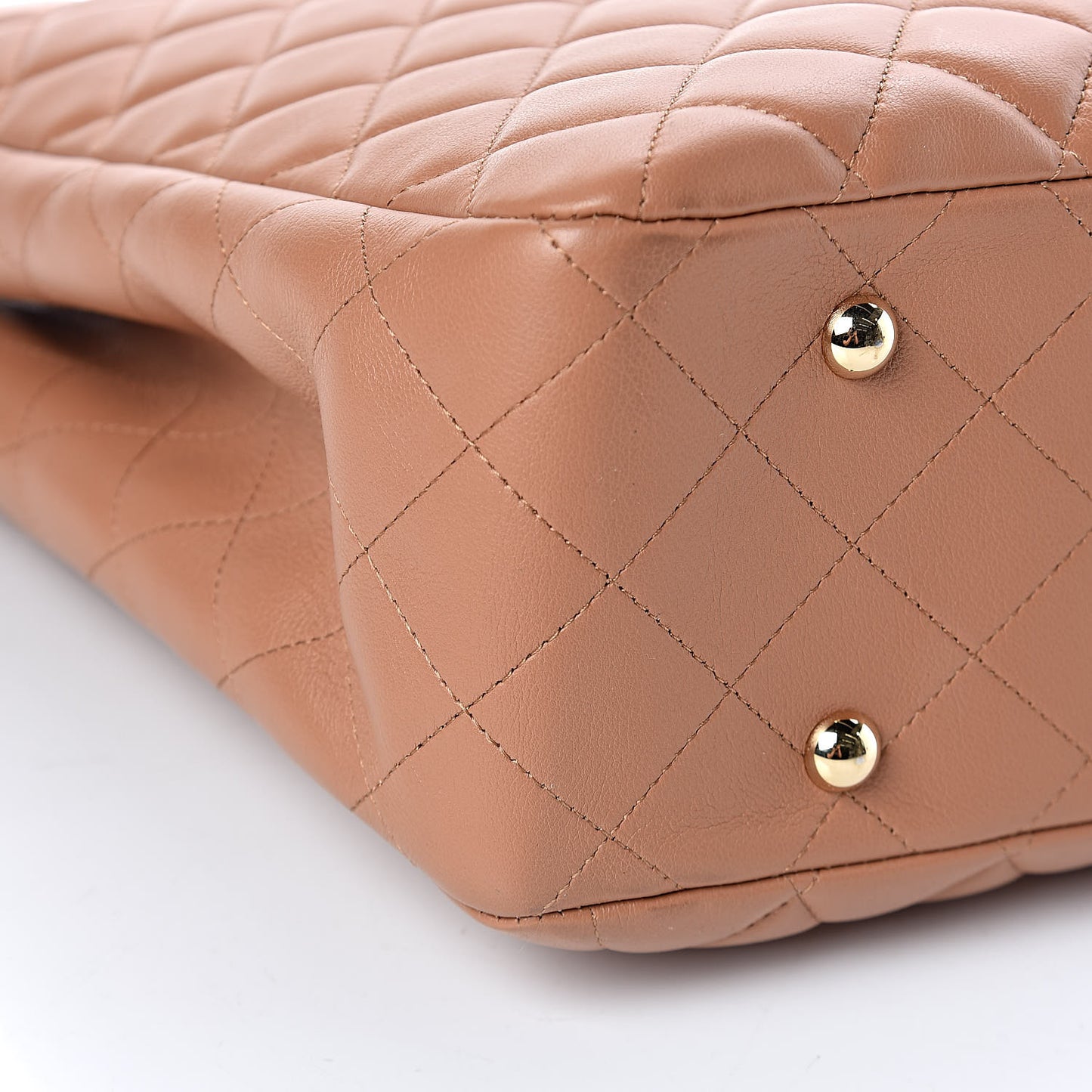 Lambskin Quilted Large Classic Shopping Tote Camel