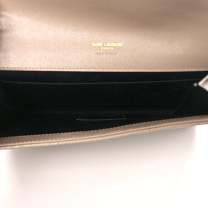 Saint Laurent Grain De Poudre Matelasse Chevron Monogram Envelope Clutch Dark Beige 5 of 10