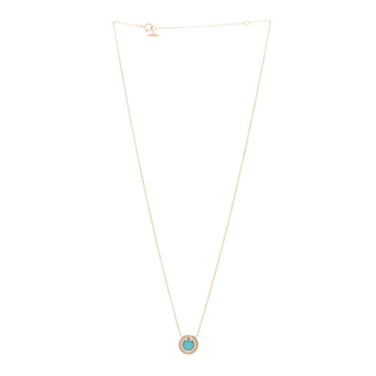 Tiffany 18K Rose Gold Diamond Turquoise Small T Circle Pendant Necklace 3 of 4