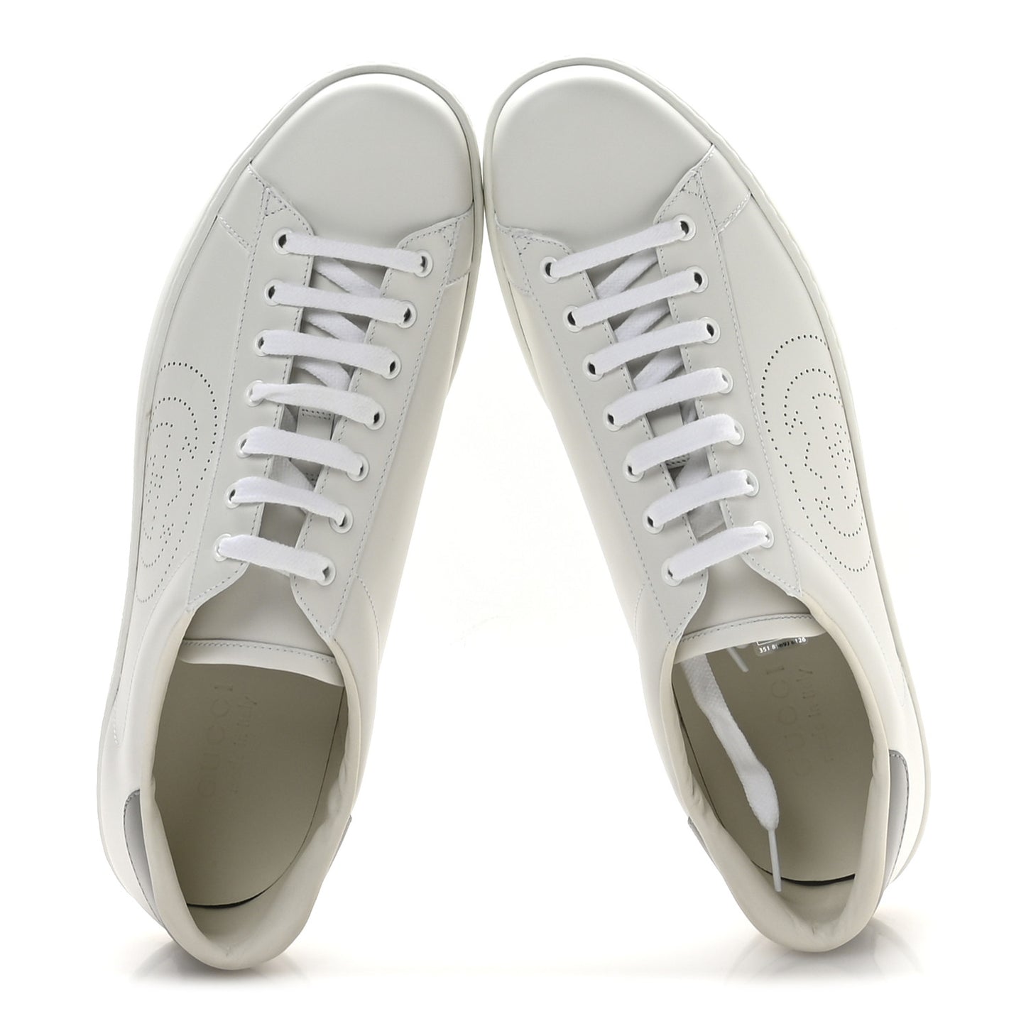 Calfskin Interlocking G Perforated Mens Ace Sneakers 12 White Grey Sky