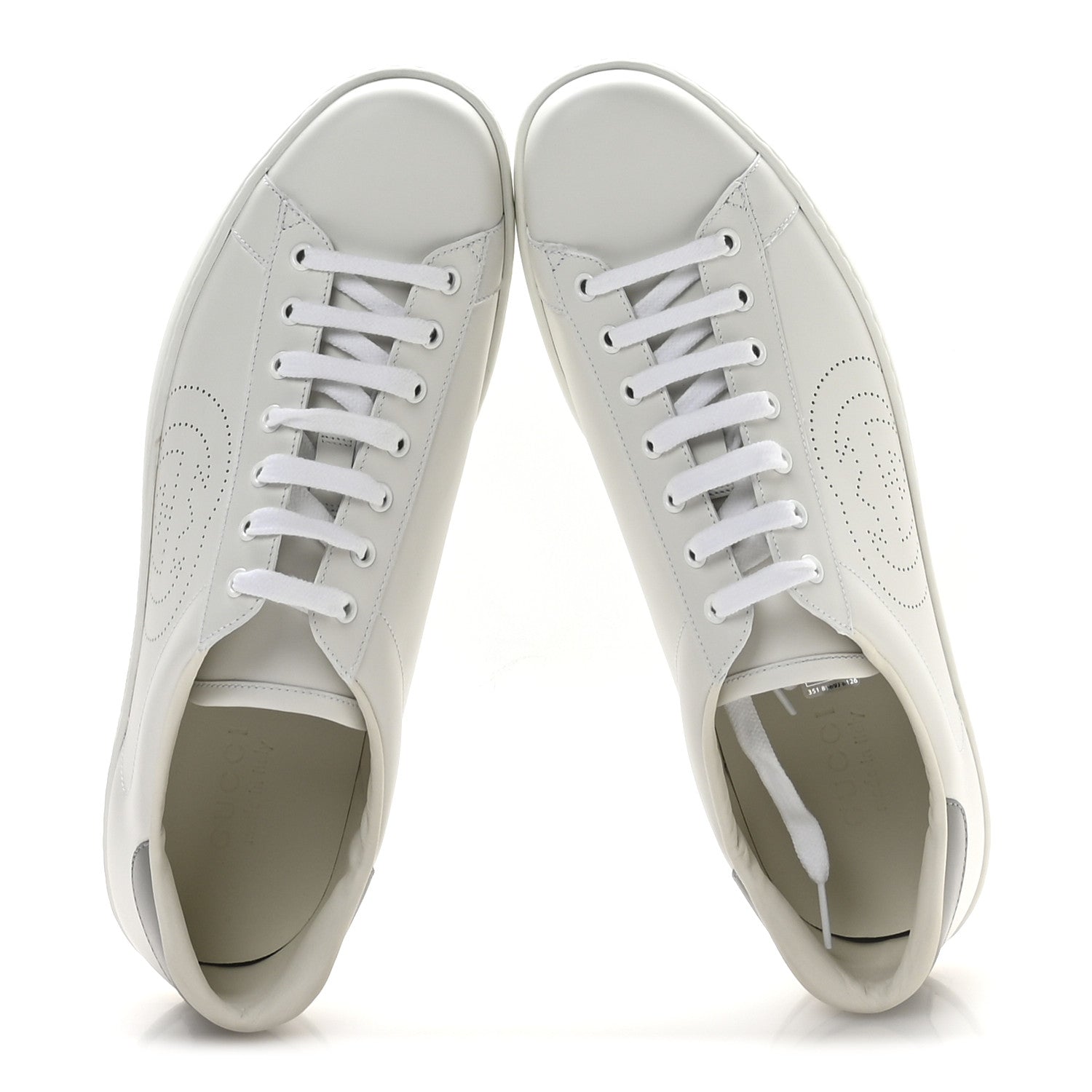 Gucci Calfskin Interlocking G Perforated Mens Ace Sneakers 12 White Grey Sky 2 of 9