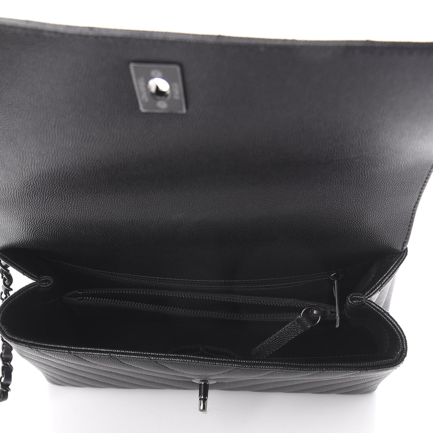 Caviar Chevron Quilted Small Coco Handle Flap So Black