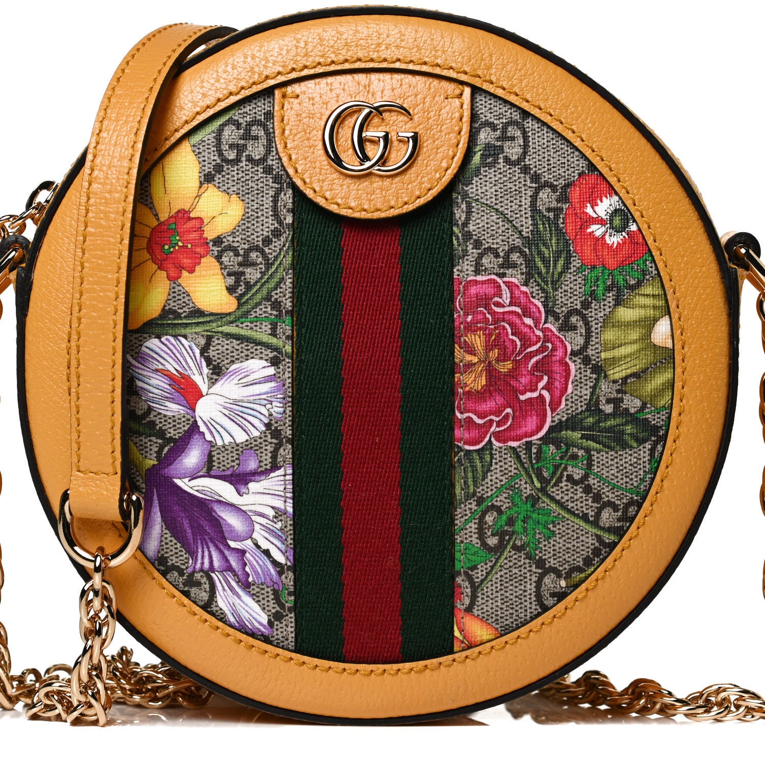 Gucci GG Supreme Monogram Flora Web Mini Ophidia Round Shoulder Bag Beige Multicolor Crop 9 of 13