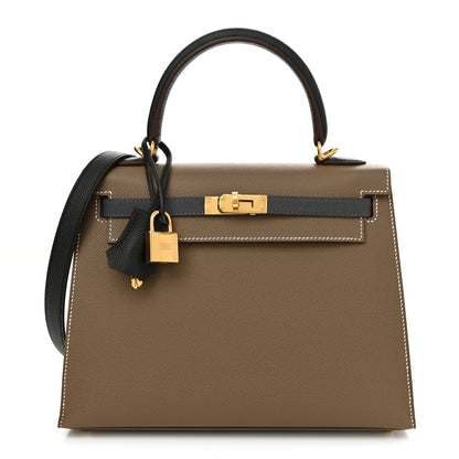 Hermes Epsom Tri-Color Kelly Sellier 25 Etoupe Ardoise Black 1 of 11