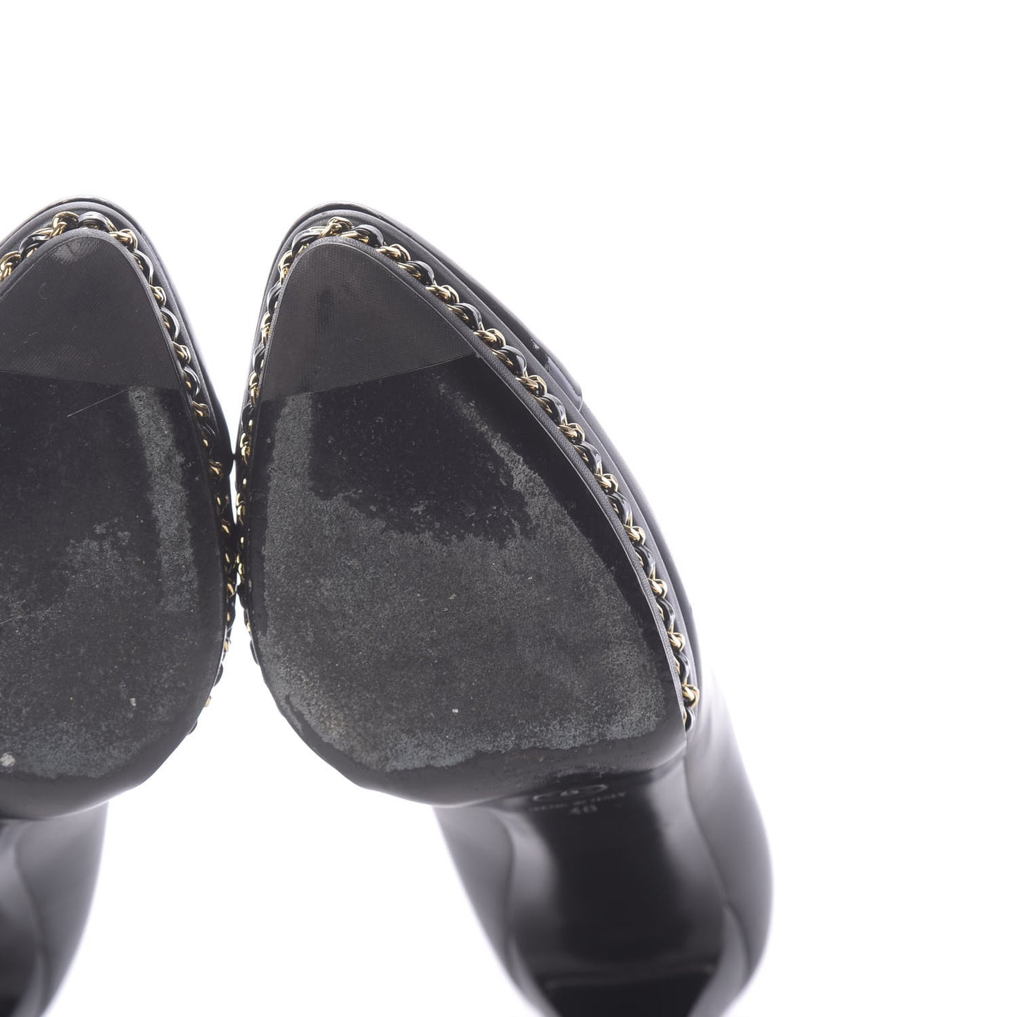 Lambskin Patent CC Cap Toe Platform Chain Pumps 40 Black
