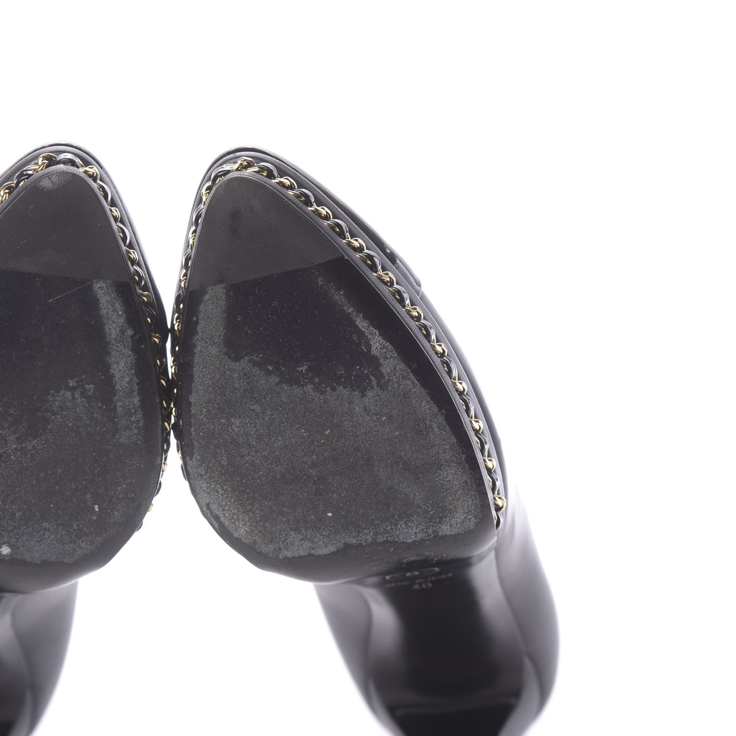 Chanel Lambskin Patent CC Cap Toe Platform Chain Pumps 40 Black 9 of 9