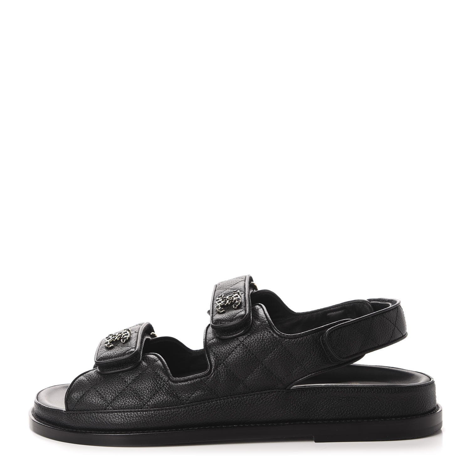 Chanel Grained Calfskin Velcro Dad Sandals 39.5 Black 1 of 10