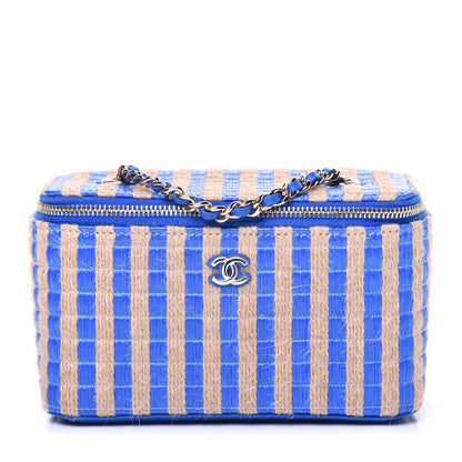 Chanel Raffia Jute Striped Small Vanity Case With Chain Blue Beige 1 of 10