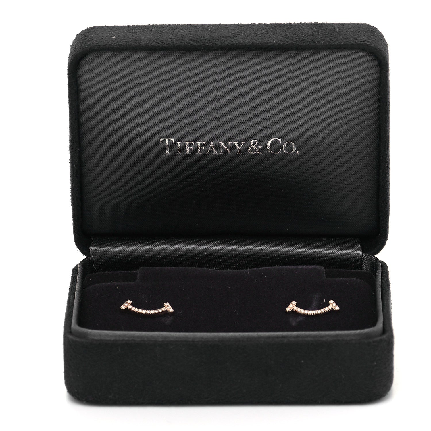 Tiffany 18K Rose Gold Diamond T Smile Earrings 6 of 6