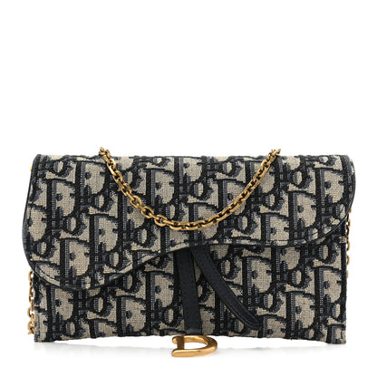 Christian Dior Oblique Saddle Chain Wallet Blue 1 of 12