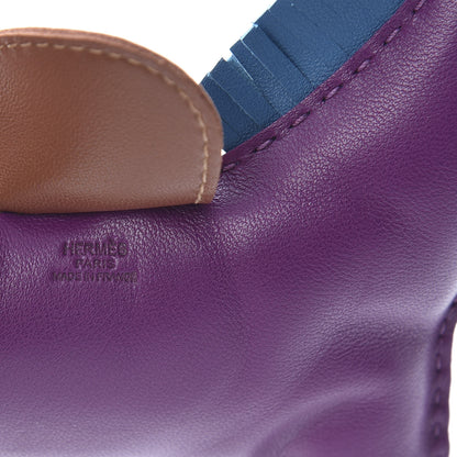 Hermes Milo Lambskin Grigri Rodeo Horse Bag Charm MM Anemone Bleu Izmir Fauve 3 of 3