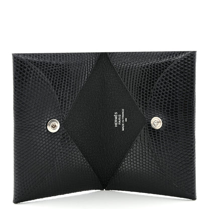 Hermes Lizard Calvi Card Case Black 5 of 7