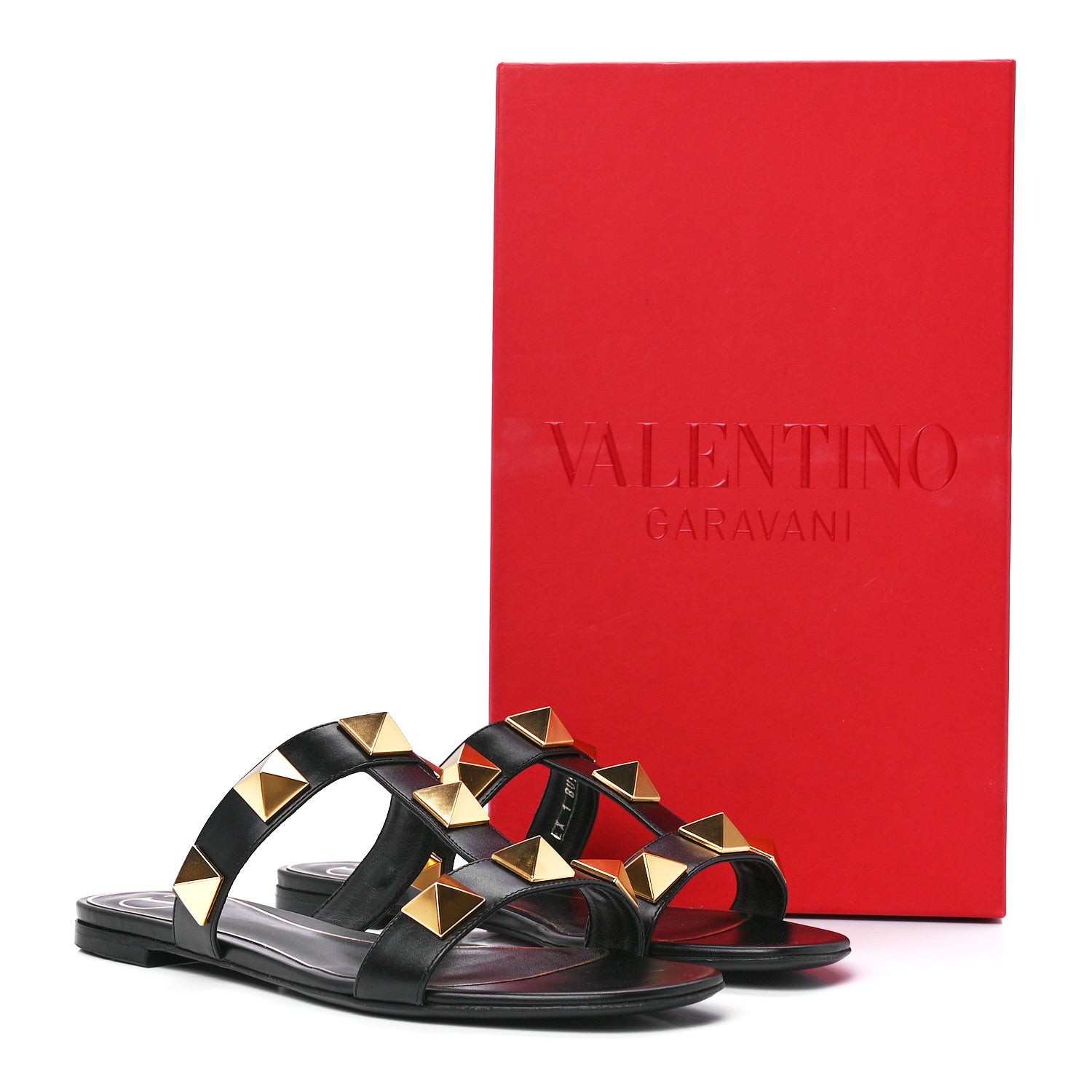 Valentino Garavani Calfskin Roman Stud Flat Slide Sandals 36.5 Black 9 of 9