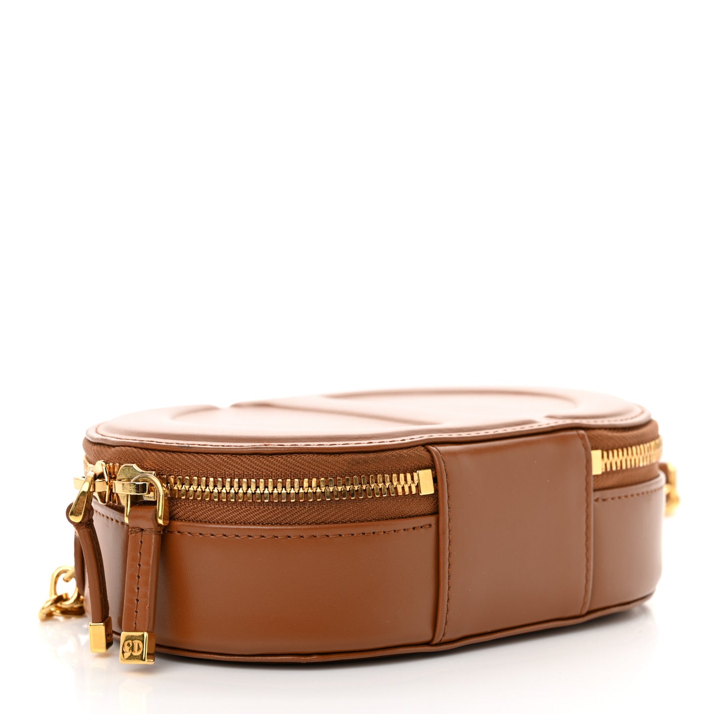 Calfskin CD Signature Oval Crossbody Camera Bag Brown