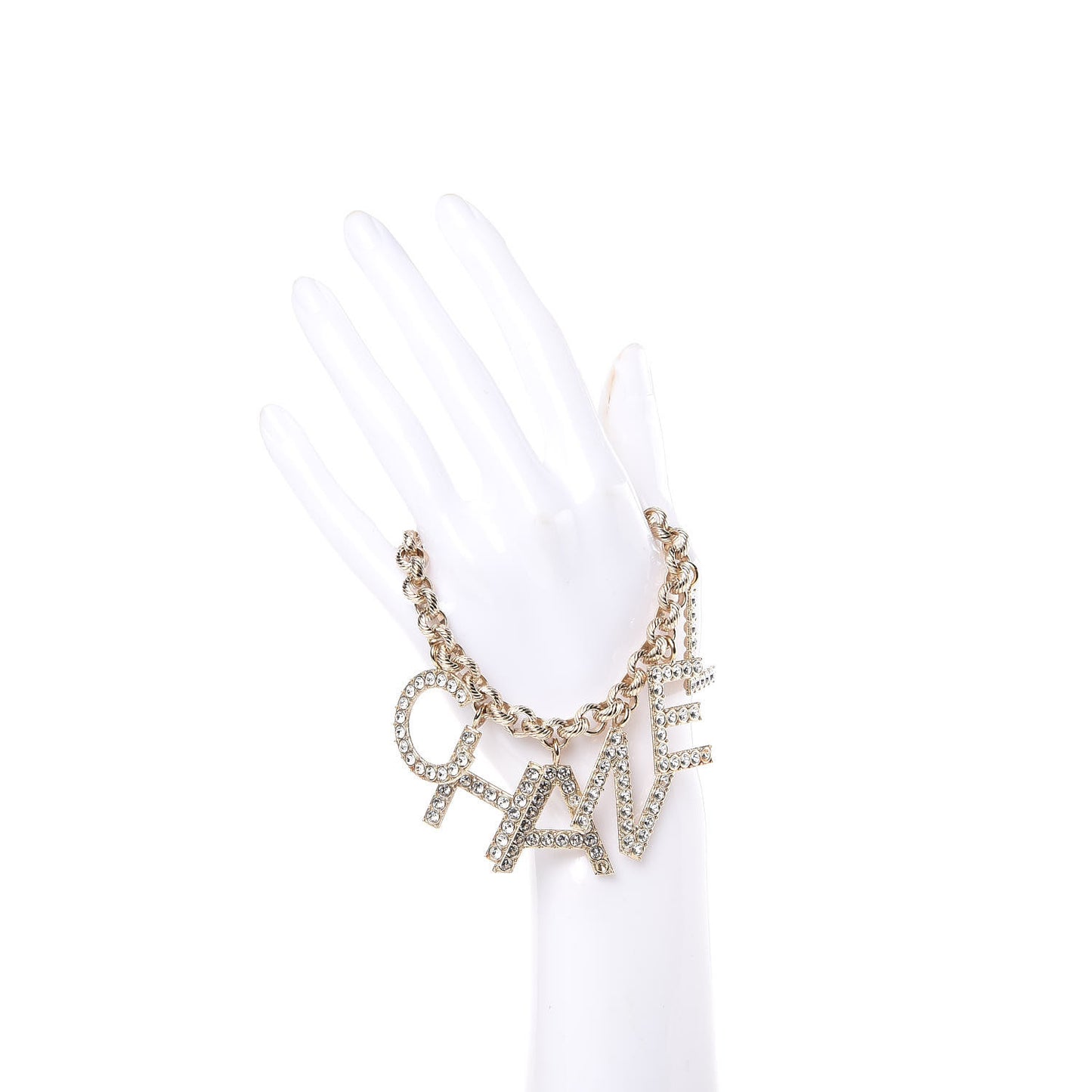 Metal Crystal Cha-Nel Logo Charm Bracelet Gold