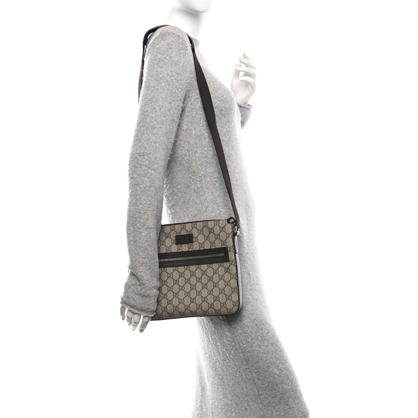 GG Supreme Monogram Selleria Calfskin Small Flat Messenger Bag Beige Ebony Cocoa Marrone Scuro