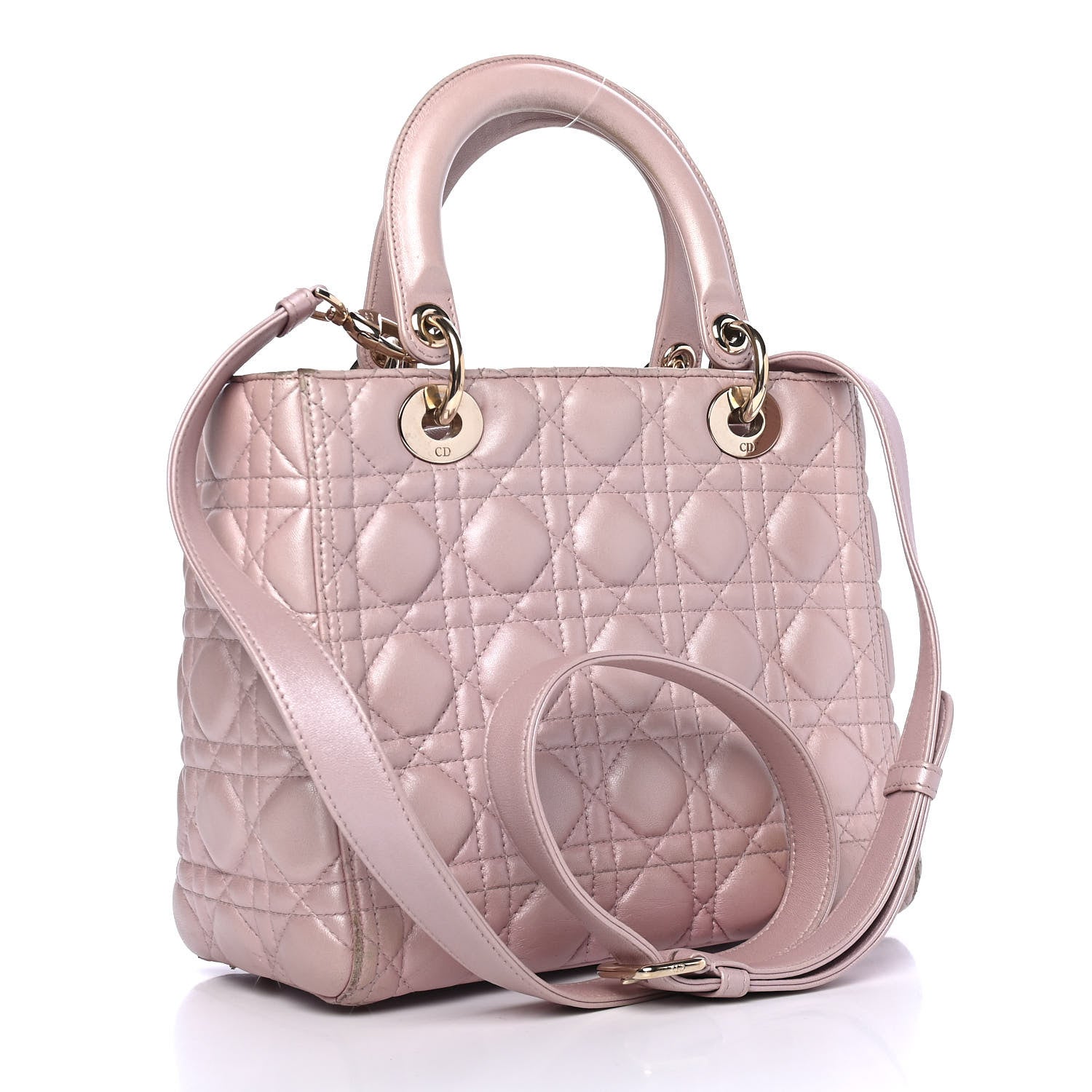 Christian Dior Pearly Lambskin Cannage Medium Lady Dior Lotus 2 of 5