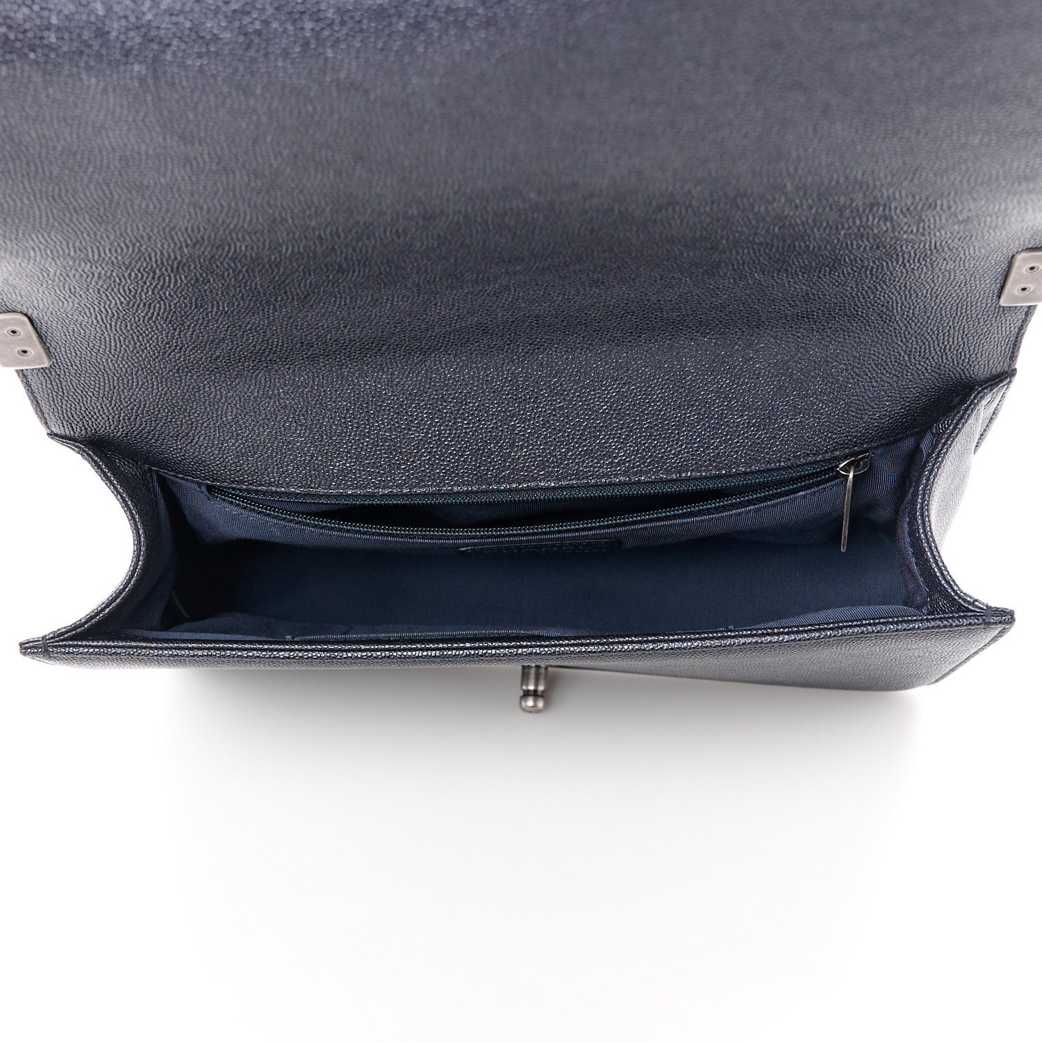 Chanel Caviar Chevron Quilted New Medium Boy Flap Dark Navy Blue 5 of 11