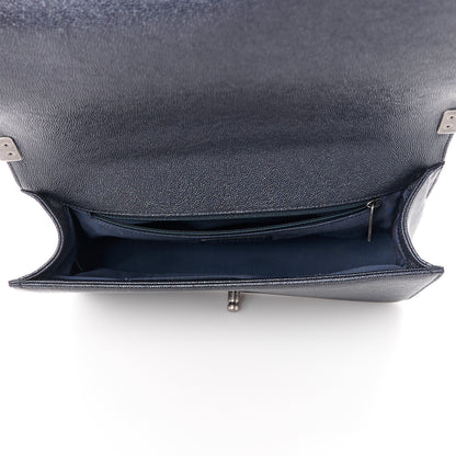 Chanel Caviar Chevron Quilted New Medium Boy Flap Dark Navy Blue 5 of 11