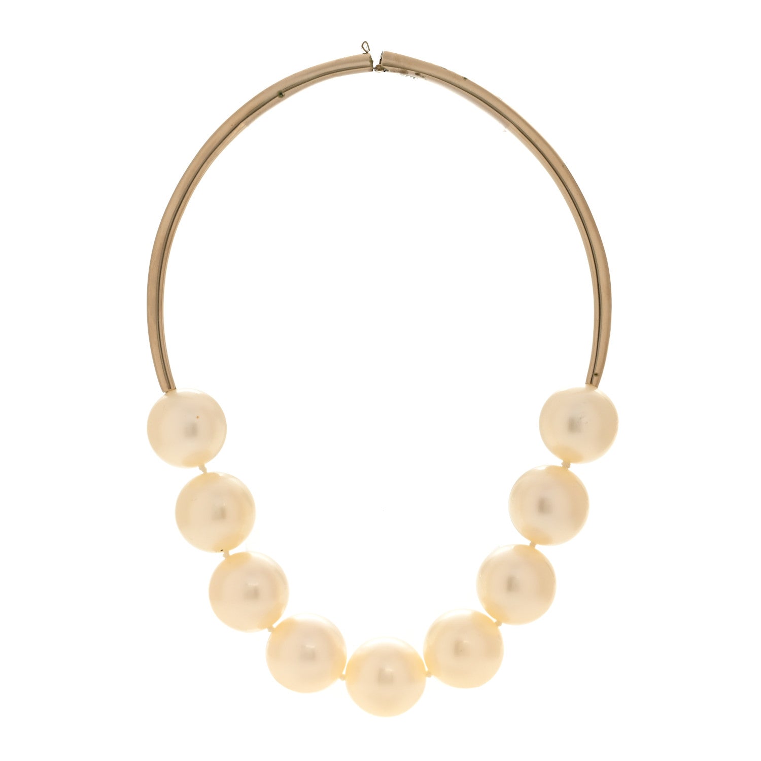 Chanel Metal Giant Pearl Choker Necklace Gold White 3 of 9