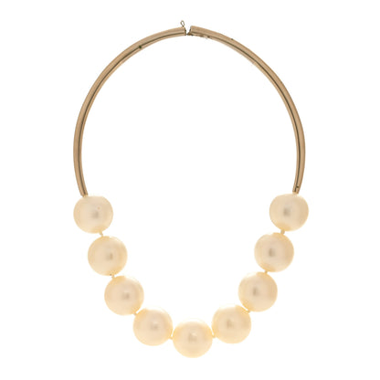 Chanel Metal Giant Pearl Choker Necklace Gold White 3 of 9